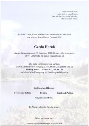 Traueranzeige von Gerda Horak