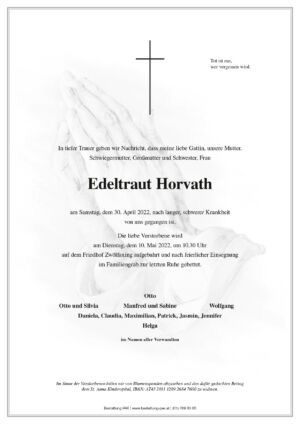 Traueranzeige von Edeltraud Horvath