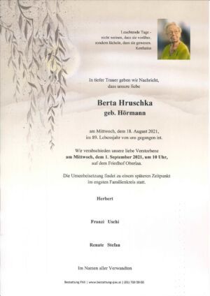 Traueranzeige von Berta Hruschka