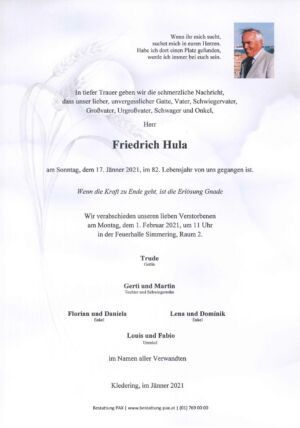 Traueranzeige von Friedrich Hula
