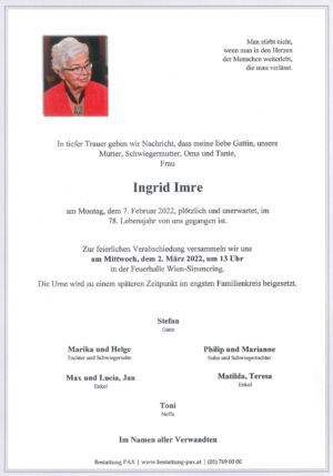 Traueranzeige von Ingrid Imre