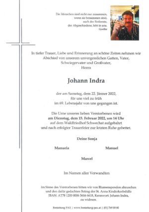 Traueranzeige von Johann Indra