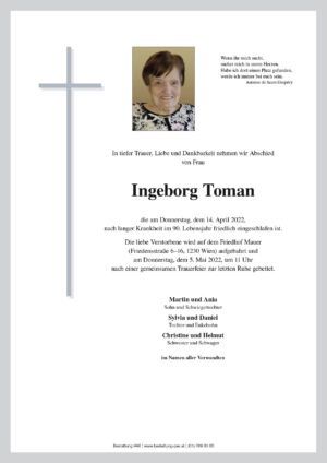 Traueranzeige von Ingeborg Toman