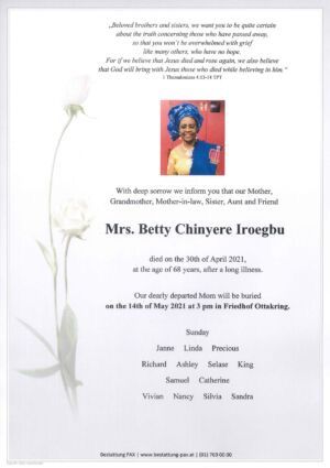 Traueranzeige von Betty Chinyere Iroegbu