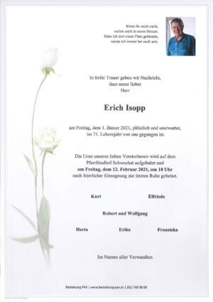 Traueranzeige von Erich Isopp