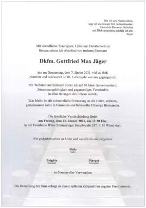Traueranzeige von Dkfm. Gottfried Max Jäger