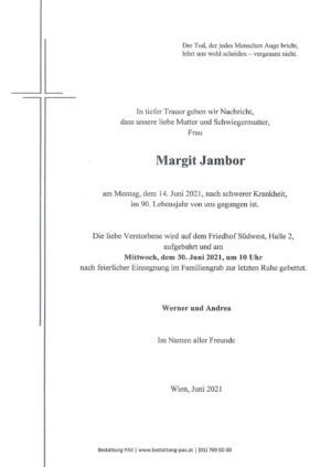 Traueranzeige von Margit Jambor