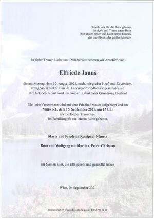 Traueranzeige von Elfriede Janus