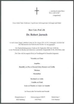 Traueranzeige von Univ. Prof. i.R. Dr. Robert Jarosch