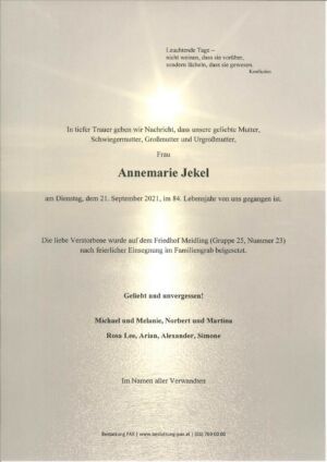 Traueranzeige von Annemarie Jekel