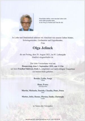 Traueranzeige von Olga Jelinek