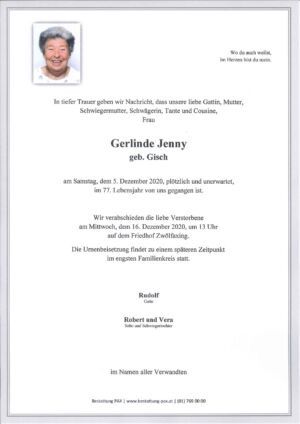 Traueranzeige von Gerlinde Jenny