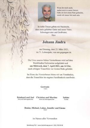 Traueranzeige von Johann Jindra