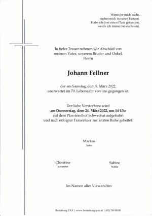 Traueranzeige von Johann Fellner