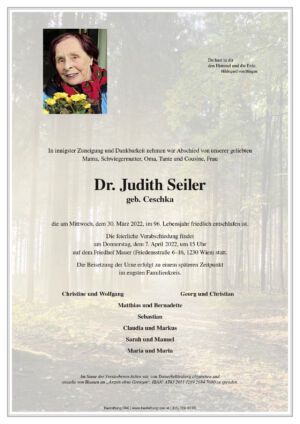 Traueranzeige von Dr. Judith Seiler
