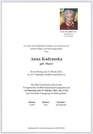 Traueranzeige von Anna Kadrnoska
