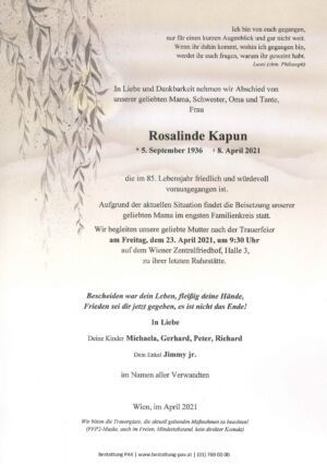 Traueranzeige von Rosalinde Kapun