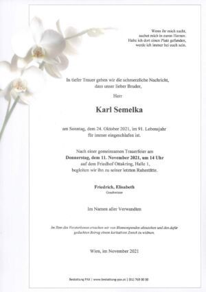 Traueranzeige von Karl Semelka