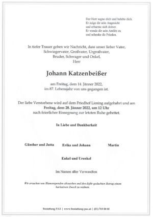 Traueranzeige von Johann Katzenbeißer
