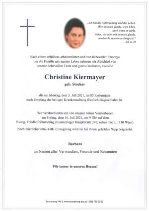 Traueranzeige von Christine Kiermayer