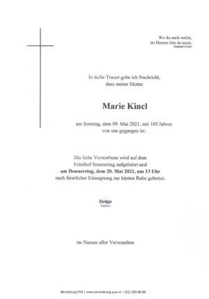 Traueranzeige von Marie Kincl