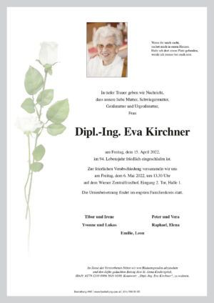 Traueranzeige von Dipl.-Ing. Eva Kirchner