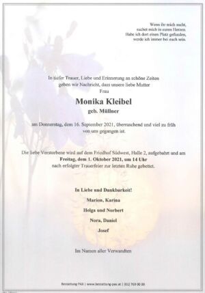 Traueranzeige von Monika Kleibel