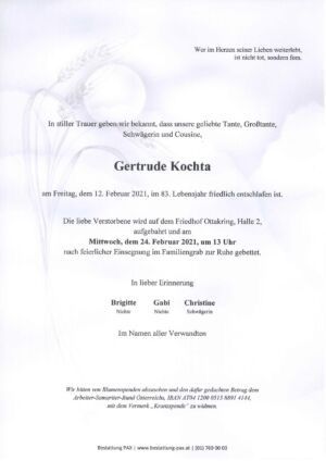 Traueranzeige von Gertrude Kochta