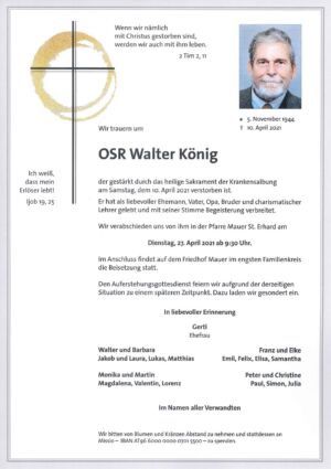 Traueranzeige von OSR Walter König