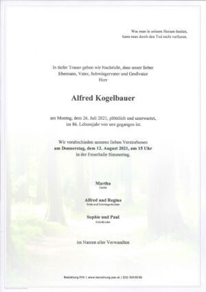 Traueranzeige von Alfred Kogelbauer