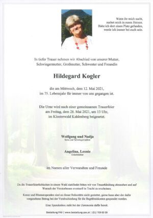 Traueranzeige von Hildegard Kogler