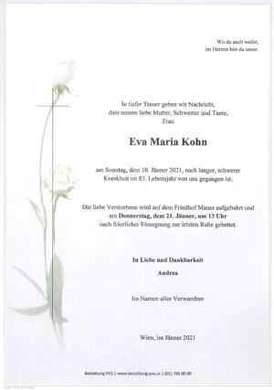 Traueranzeige von Eva Maria Kohn