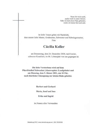 Traueranzeige von Cäcilia Koller