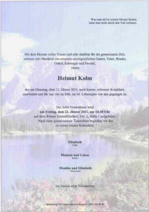 Traueranzeige von Helmut Kolm