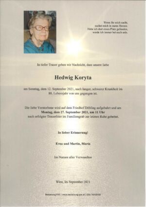 Traueranzeige von Hedwig Koryta