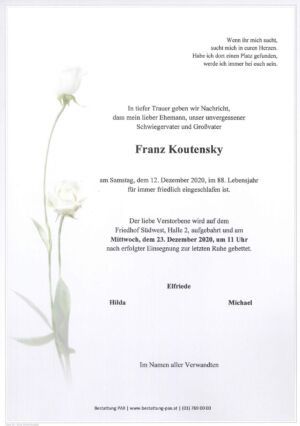 Traueranzeige von Franz Koutensky