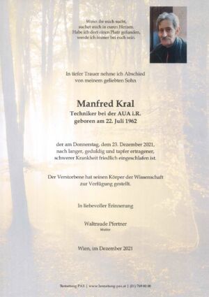 Traueranzeige von Manfred Kral