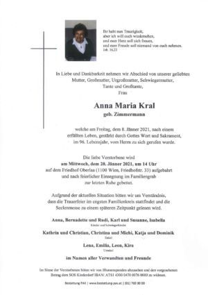 Traueranzeige von Anna Maria Kral