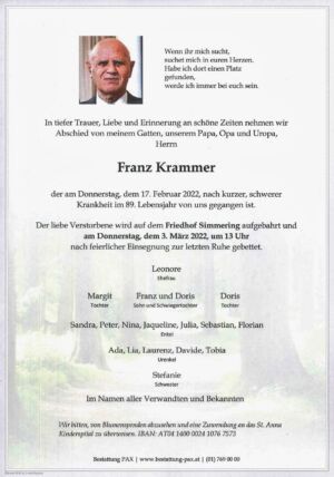 Traueranzeige von Franz Krammer