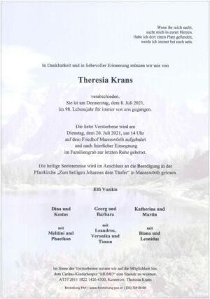 Traueranzeige von Theresia Krans