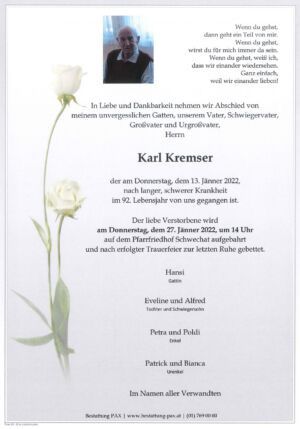 Traueranzeige von Karl Kremser