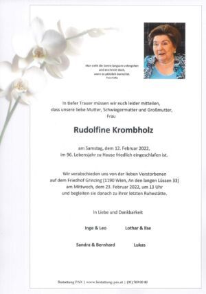 Traueranzeige von Rudolfine Krombholz