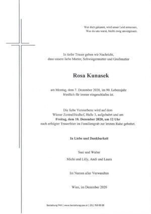 Traueranzeige von Rosa Kunasek