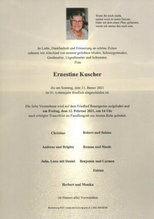 Traueranzeige von Ernestine Kuscher