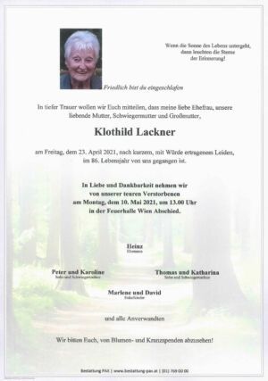 Traueranzeige von Klothild Lackner