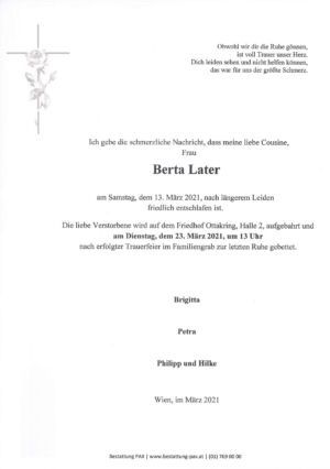Traueranzeige von Berta Later