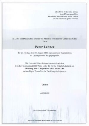 Traueranzeige von Peter Lehner