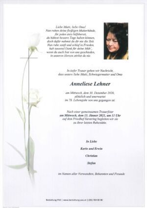 Traueranzeige von Anneliese Lehner