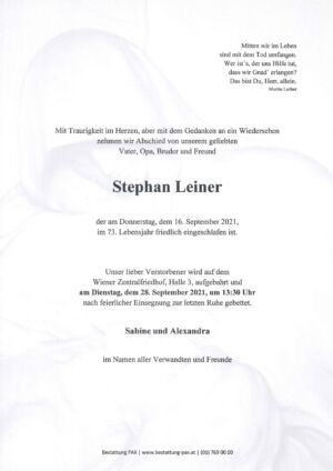 Traueranzeige von Stephan Leiner