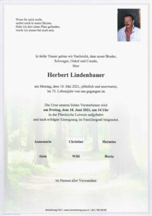 Traueranzeige von Herbert Lindenbauer